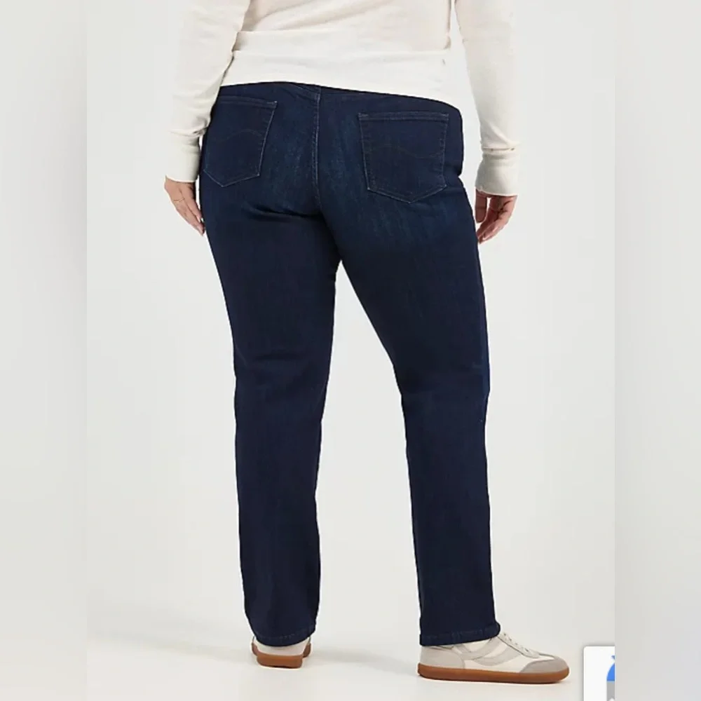 Lee Womens Relaxed Fit Straight Leg Jeans Mid Rise Stretch Dark Blue Plus Sz 30L
